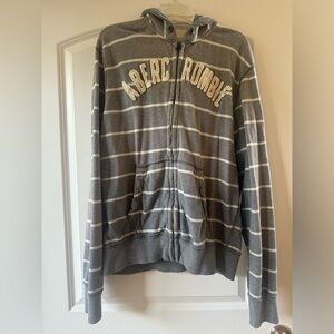 Abercrombie & Fitch Gray and White Zip-Up Sweater